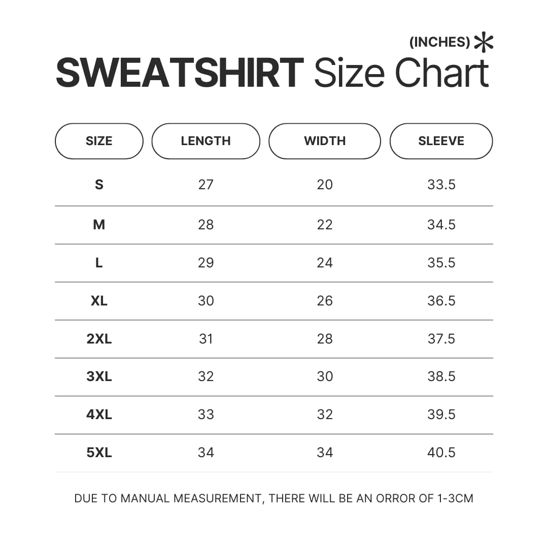 Sweatshirt Size Chart - Re Zero Shop