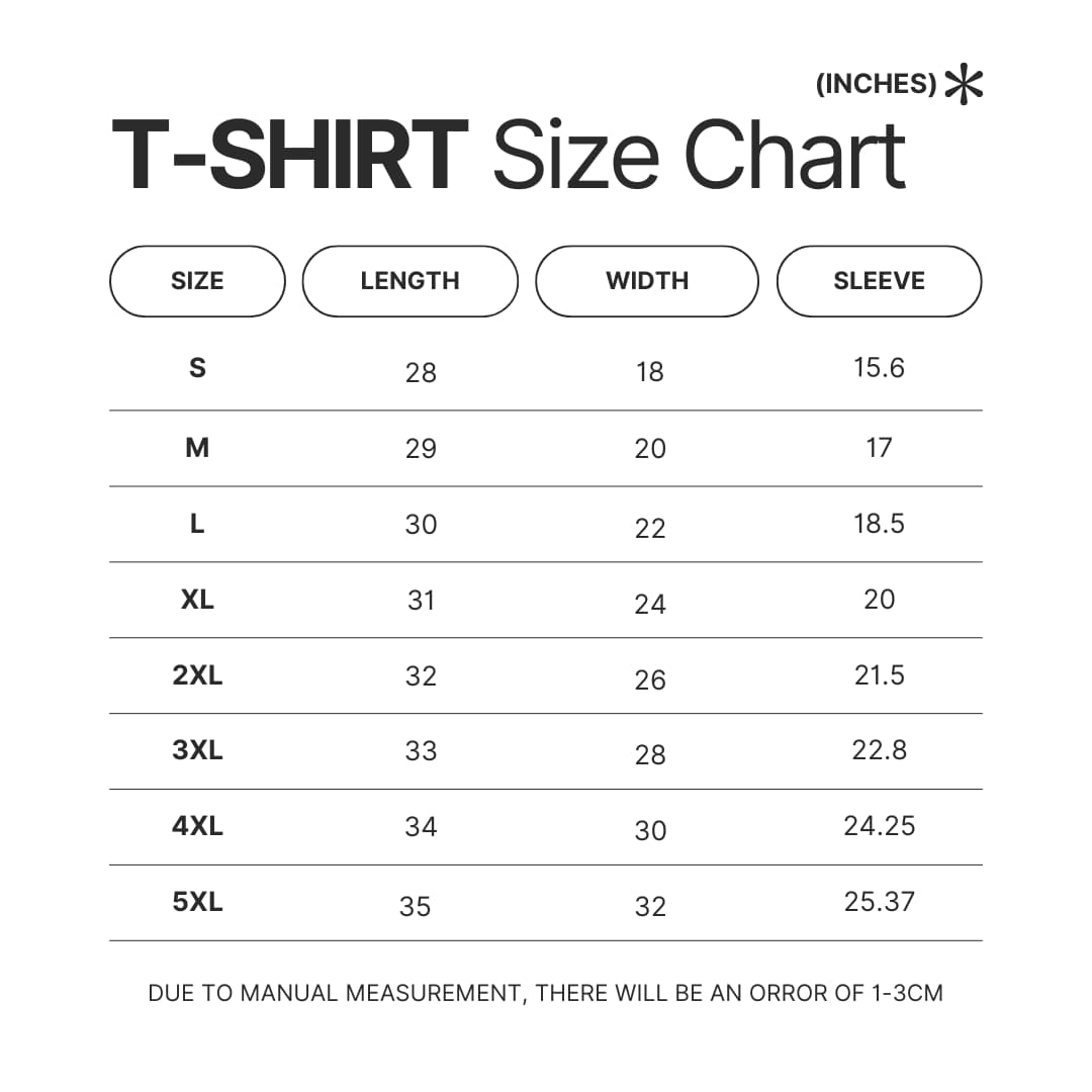 T shirt Size Chart - Re Zero Shop