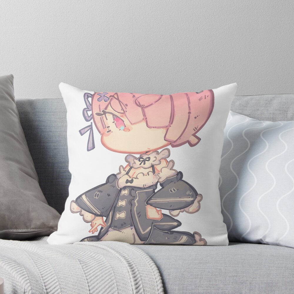 Re Zero Ram Chibi Throw Pillow